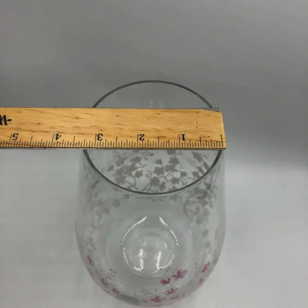 Cherry Blossom Themed Glass Vase Floral Weighted Bottom Delicate Décor Tabletop